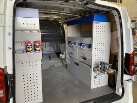  aluminium van racking slide out work bench and vice blue services cases