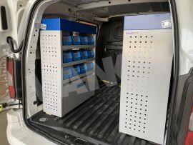 nearside van shelving and plastic lin bins