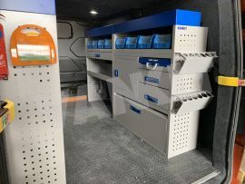 Offside van Shelving and aluminium drawers blue services case with a storage cabinet/locker