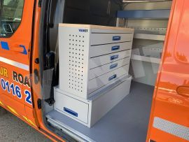 aluminium van Shelving with XLD Underfloor drawer